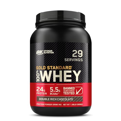 Optimum Nutrition Gold Standard Whey Protein, Muscle Building Powder with Naturally Occurring Glutamine and Amino Acids, Double Rich Chocolate, 29 Servings, 899 g, Packaging May Vary